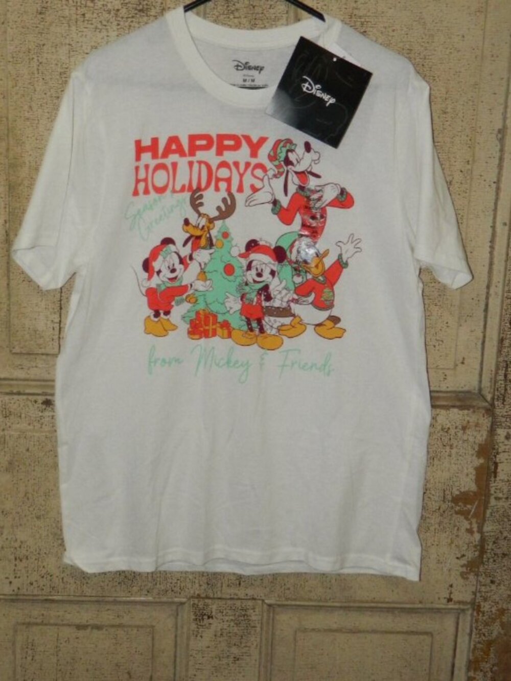 Disney Happy Holiday Mickey & Friends Tee Shirt Sz M FLAW (C-28)
